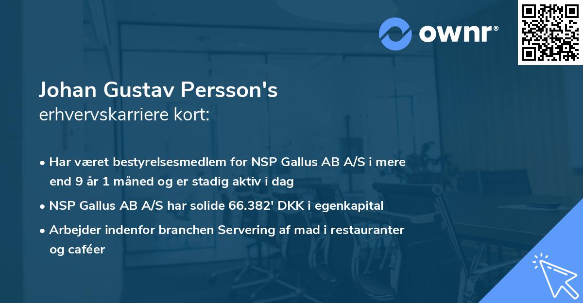 Johan Gustav Persson's erhvervskarriere kort