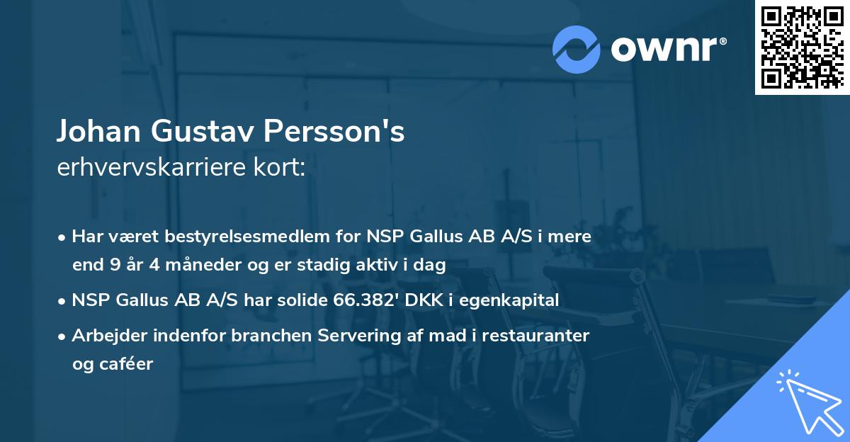 Johan Gustav Persson's erhvervskarriere kort