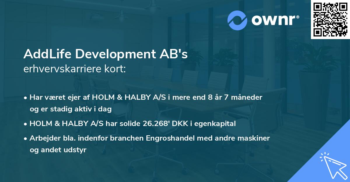 AddLife Development AB's erhvervskarriere kort