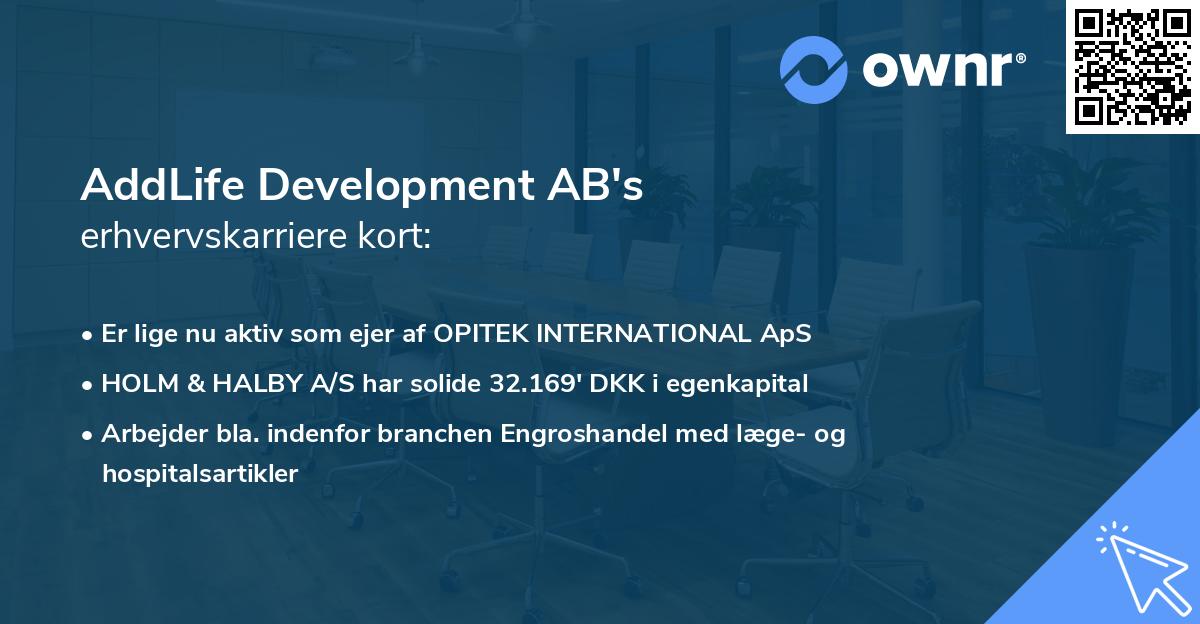 AddLife Development AB's erhvervskarriere kort