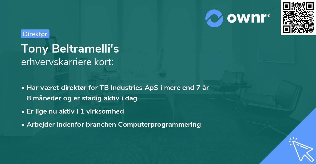 Tony Beltramelli's erhvervskarriere kort