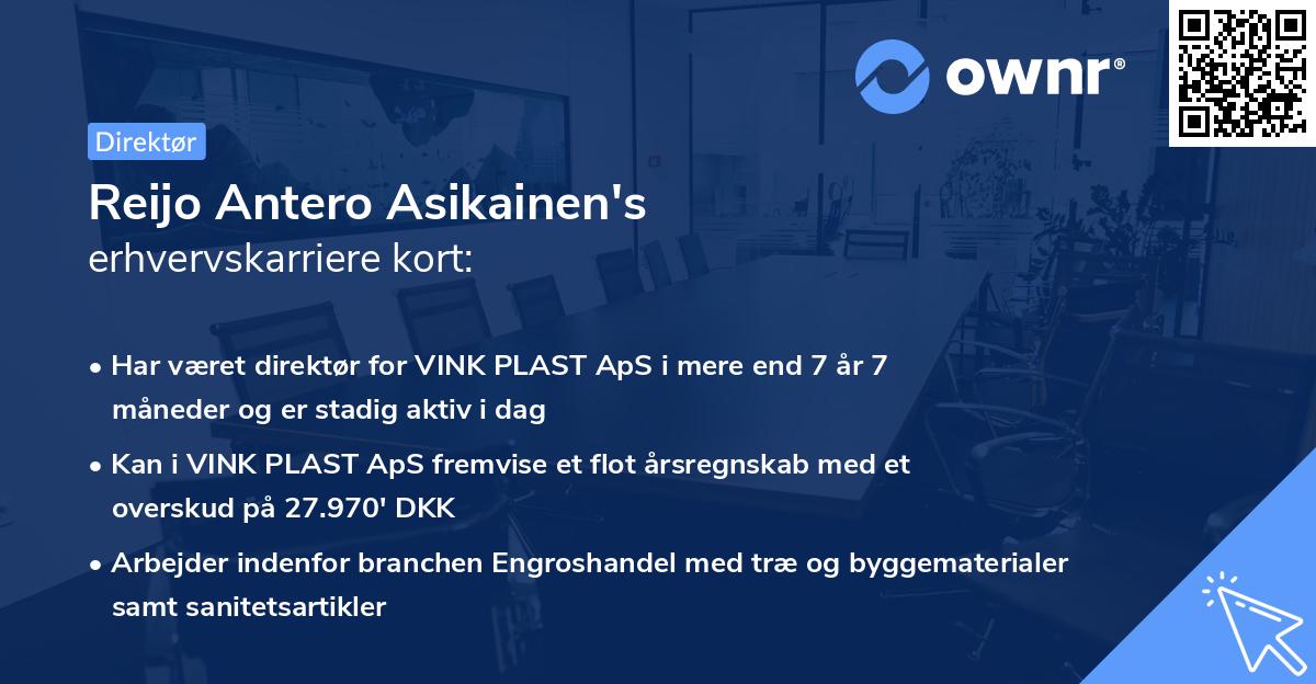 Reijo Antero Asikainen's erhvervskarriere kort