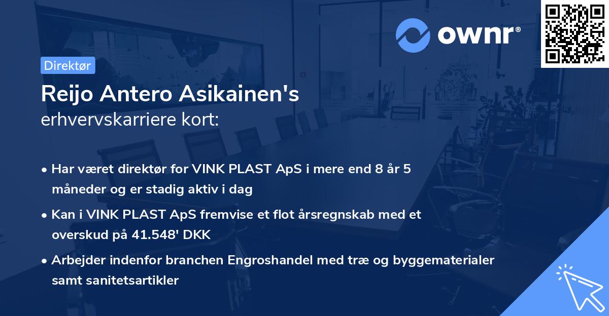 Reijo Antero Asikainen's erhvervskarriere kort