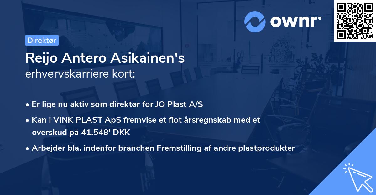 Reijo Antero Asikainen's erhvervskarriere kort