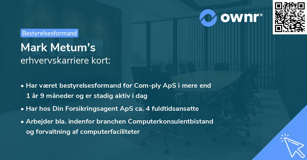 Mark Metum's erhvervskarriere kort