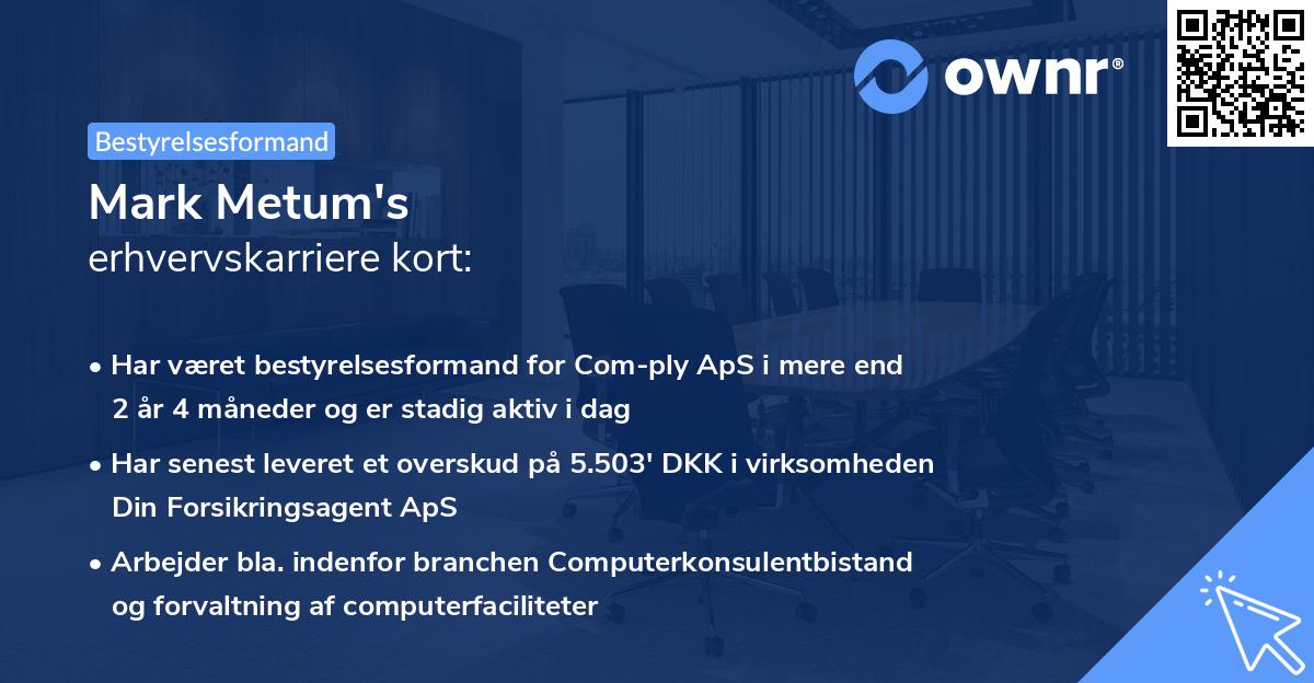 Mark Metum's erhvervskarriere kort