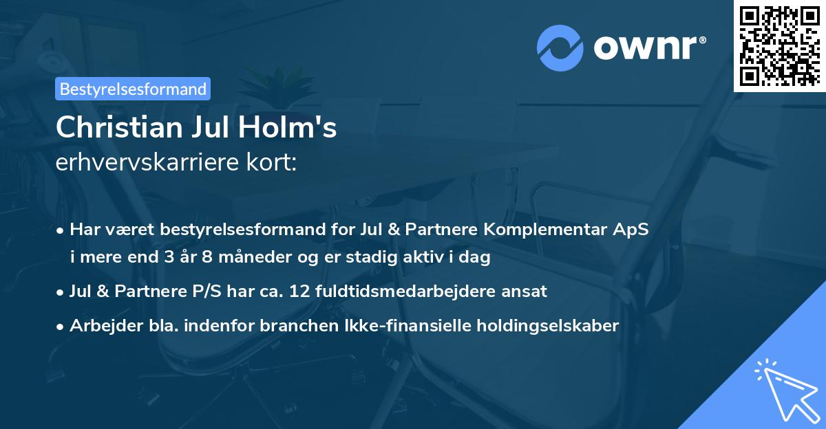 Christian Jul Holm's erhvervskarriere kort