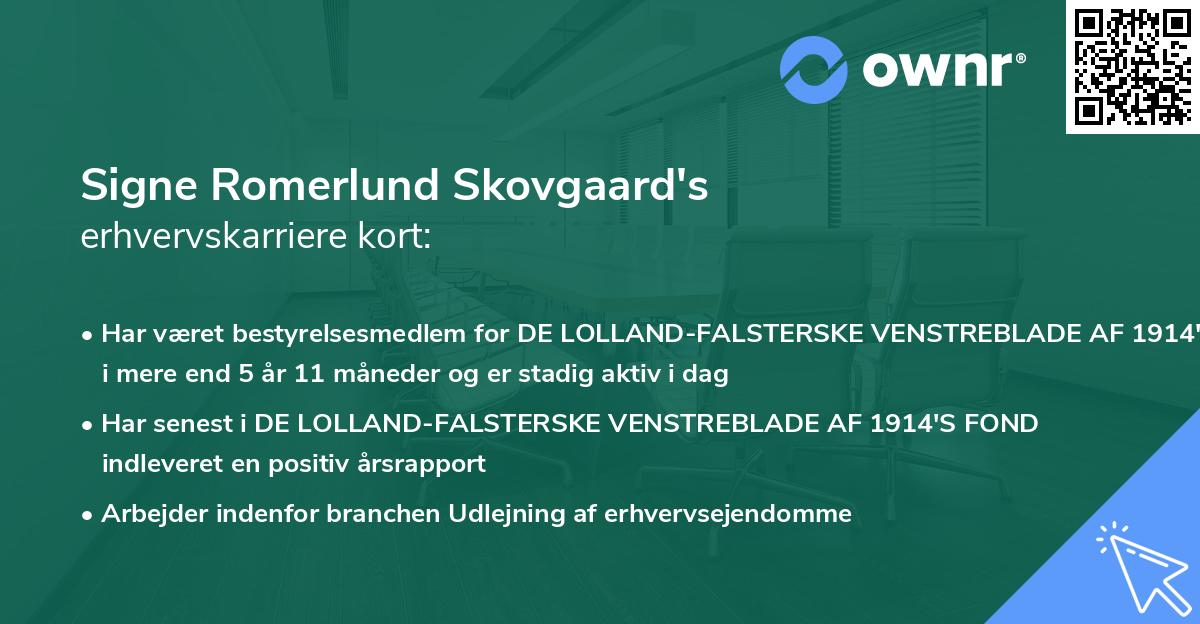 Signe Romerlund Skovgaard's erhvervskarriere kort