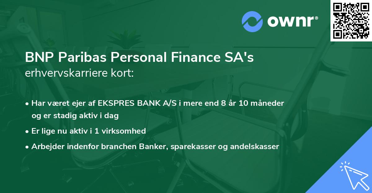 BNP Paribas Personal Finance SA's erhvervskarriere kort