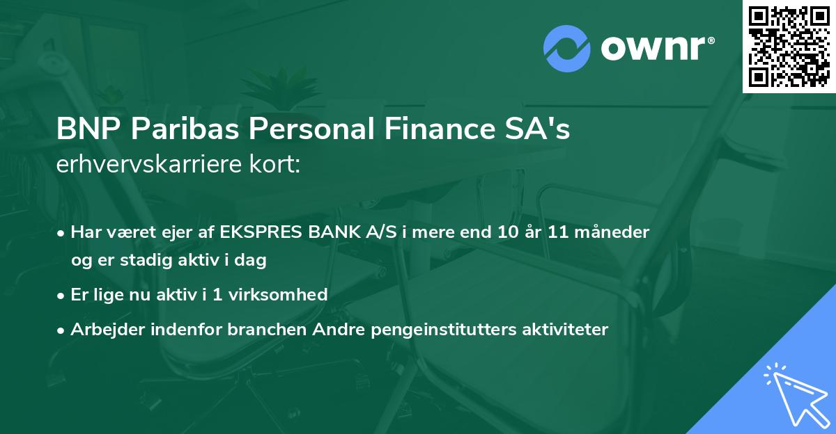 BNP Paribas Personal Finance SA's erhvervskarriere kort