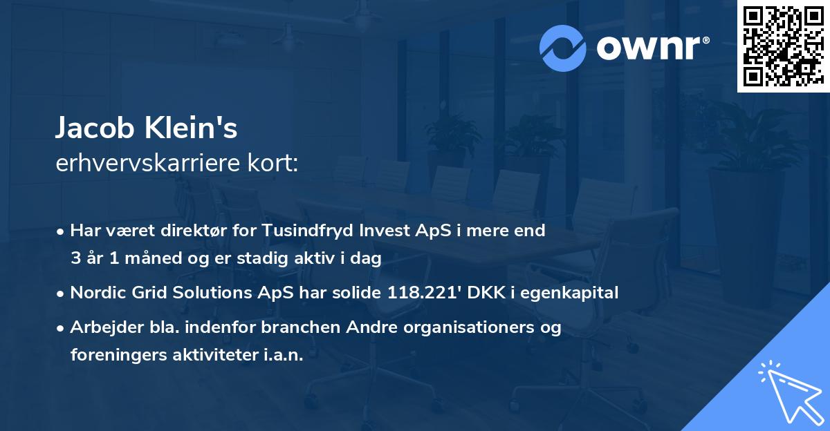 Jacob Klein's erhvervskarriere kort