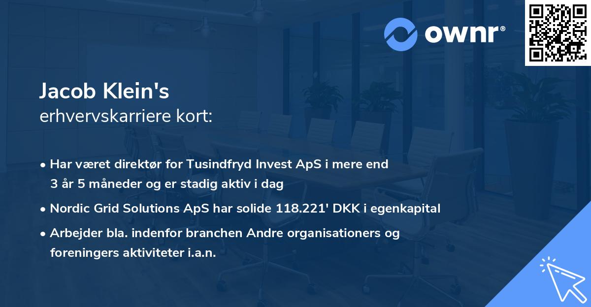 Jacob Klein's erhvervskarriere kort