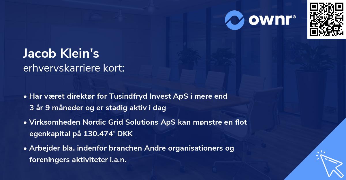 Jacob Klein's erhvervskarriere kort