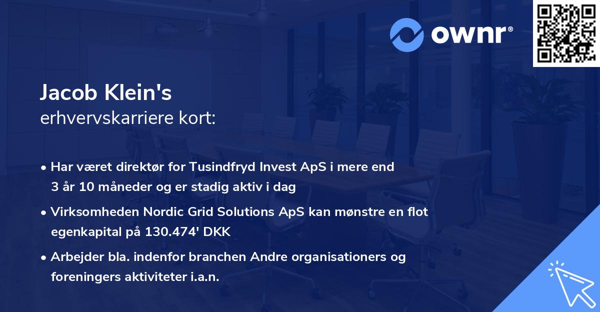 Jacob Klein's erhvervskarriere kort