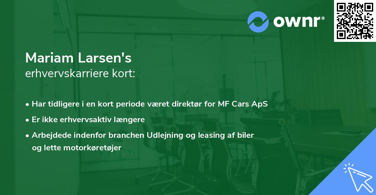 Mariam Larsen's erhvervskarriere kort
