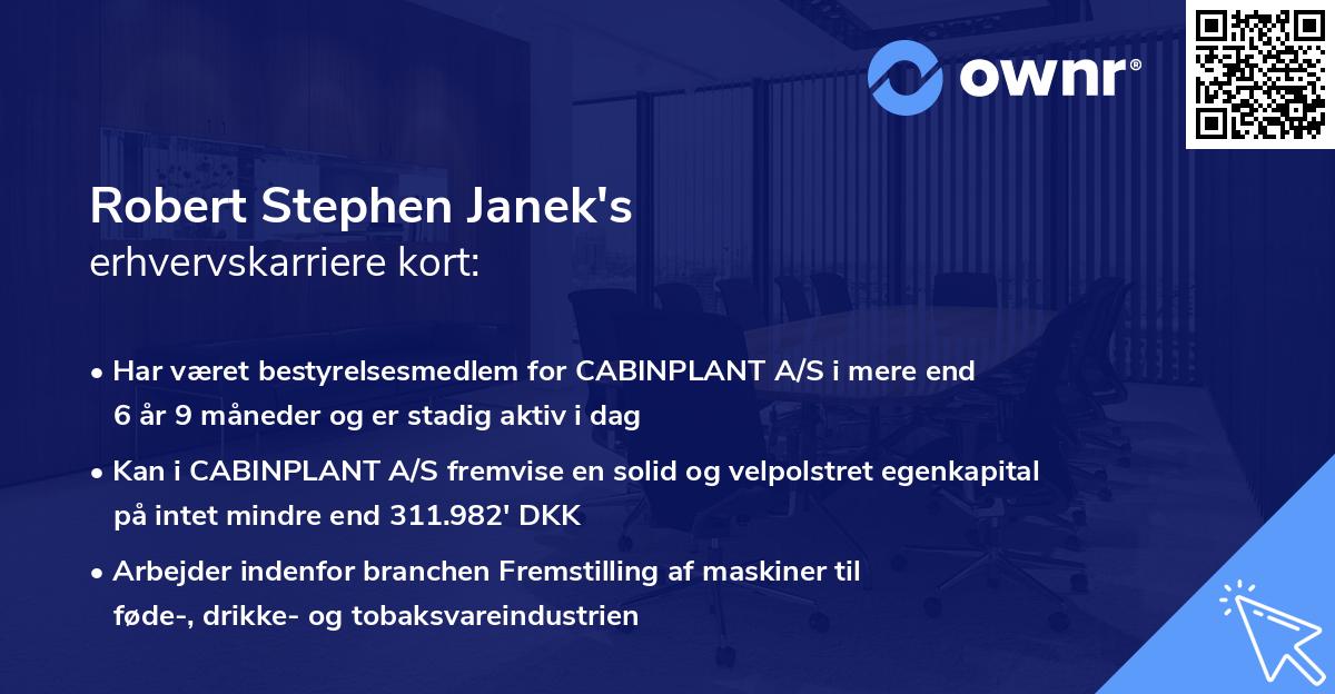 Robert Stephen Janek's erhvervskarriere kort