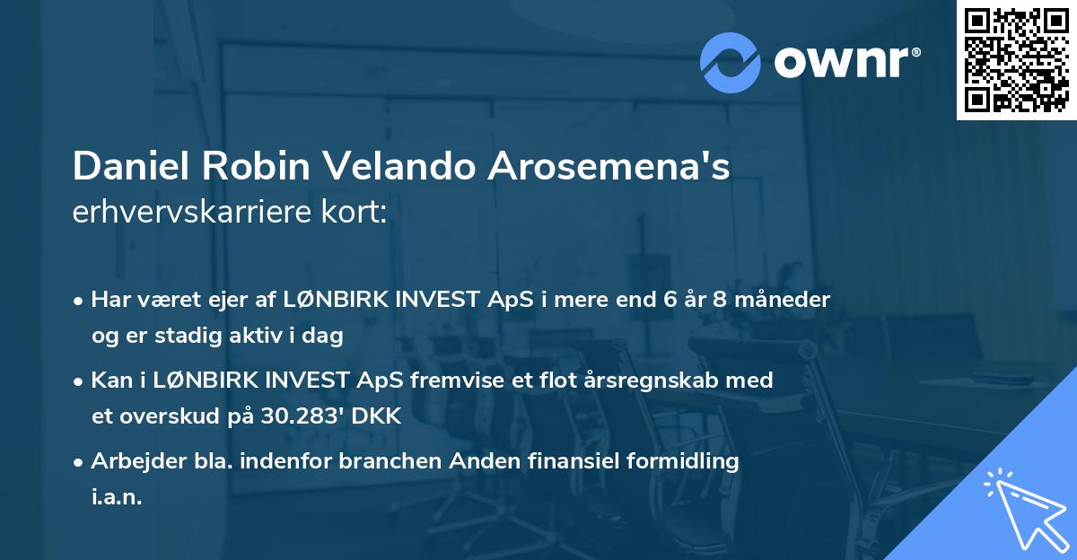 Daniel Robin Velando Arosemena's erhvervskarriere kort