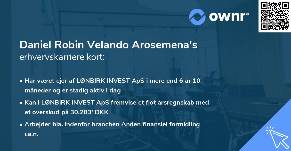 Daniel Robin Velando Arosemena's erhvervskarriere kort