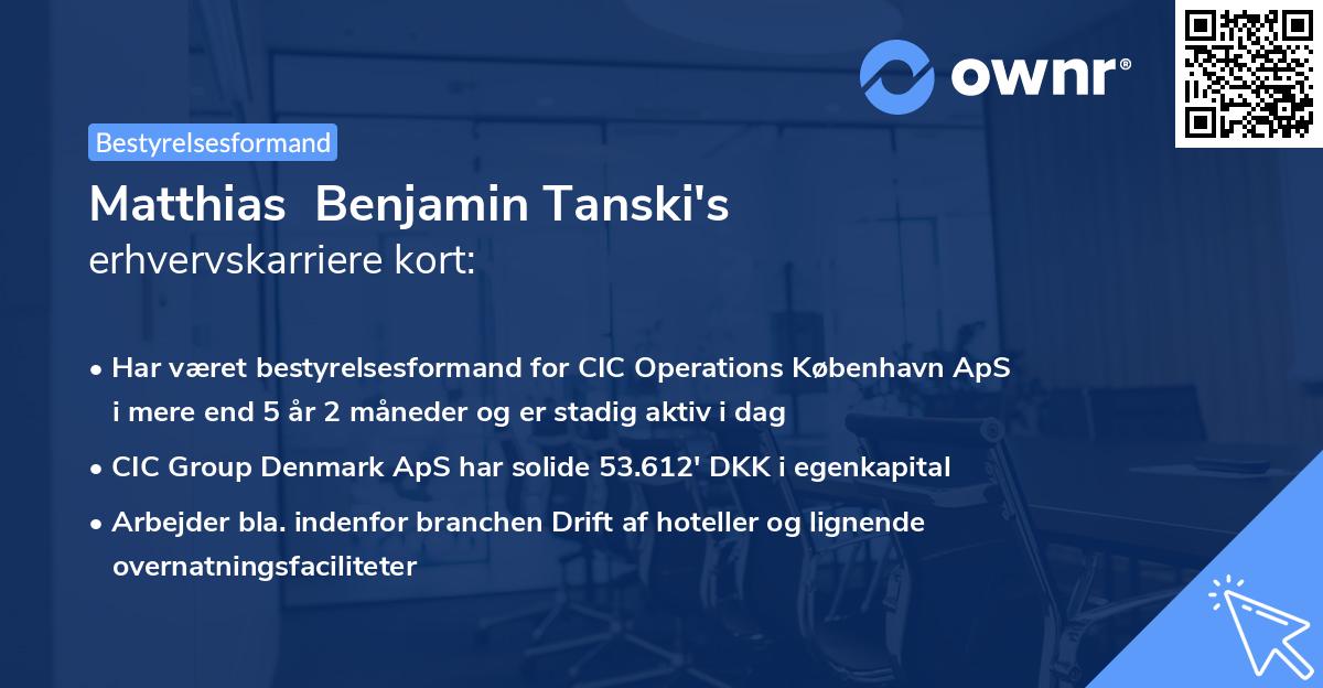 Matthias  Benjamin Tanski's erhvervskarriere kort
