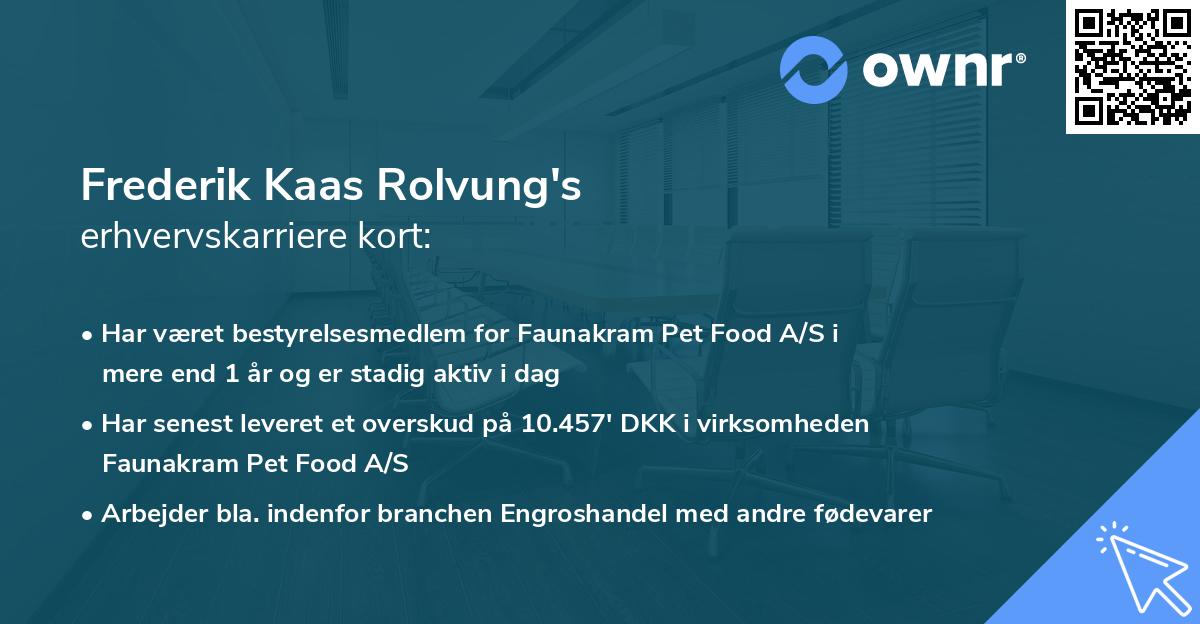 Frederik Kaas Rolvung's erhvervskarriere kort