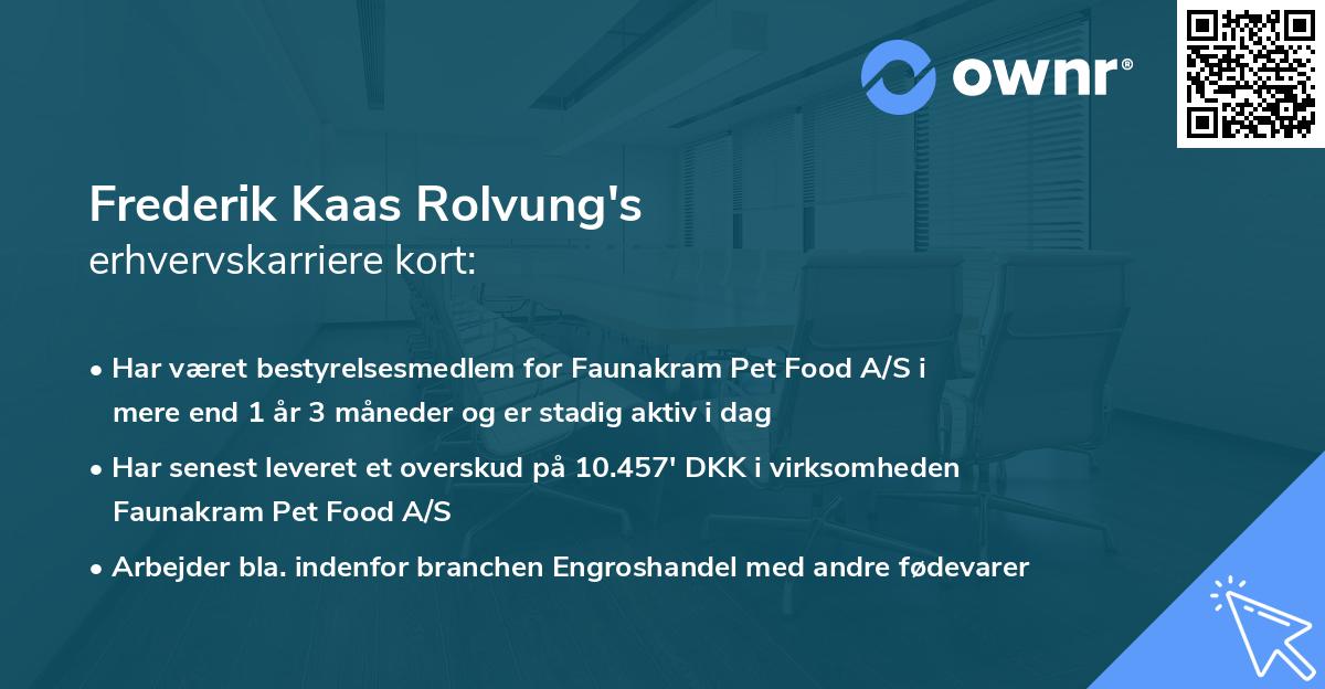 Frederik Kaas Rolvung's erhvervskarriere kort
