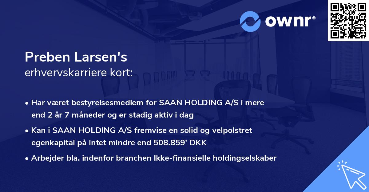 Preben Larsen's erhvervskarriere kort