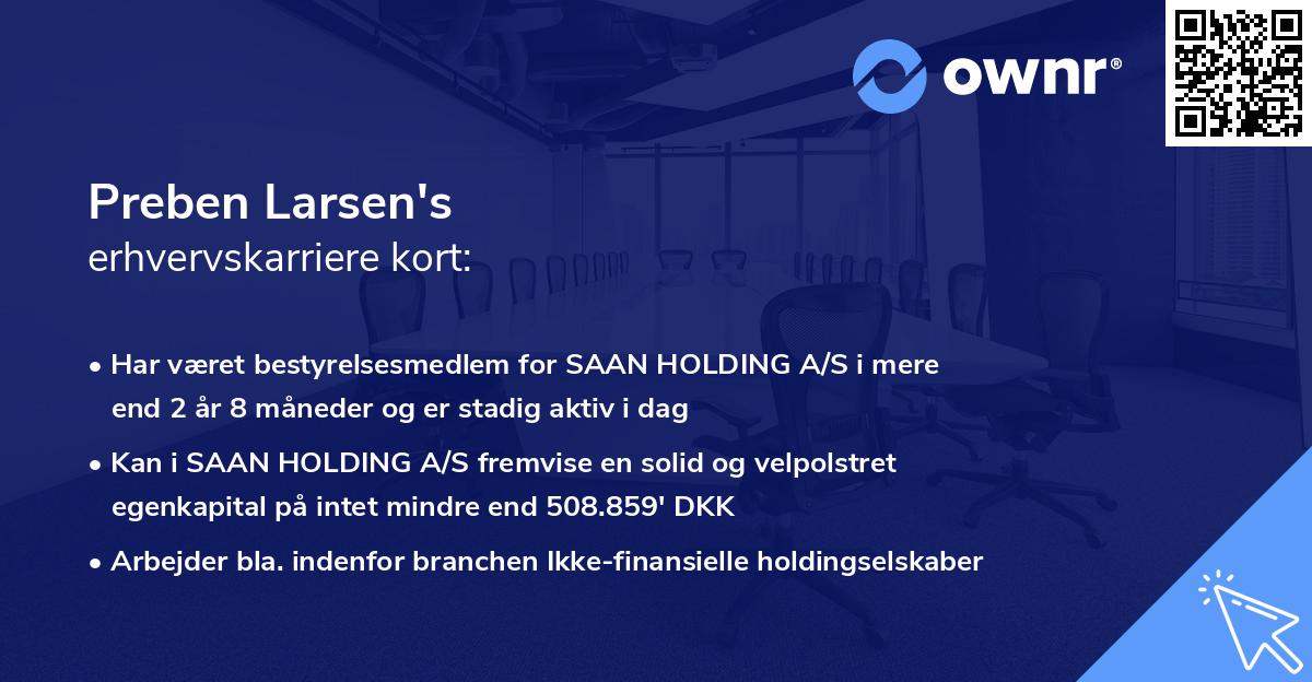 Preben Larsen's erhvervskarriere kort