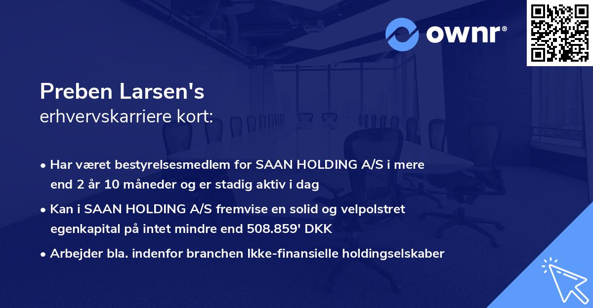 Preben Larsen's erhvervskarriere kort