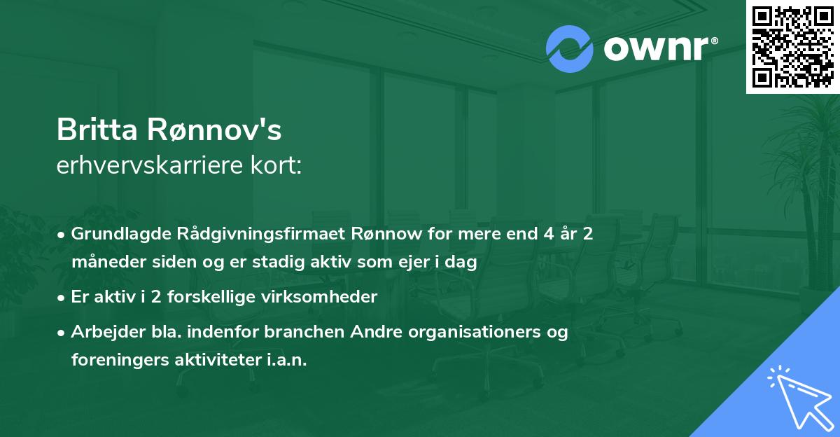Britta Rønnov's erhvervskarriere kort