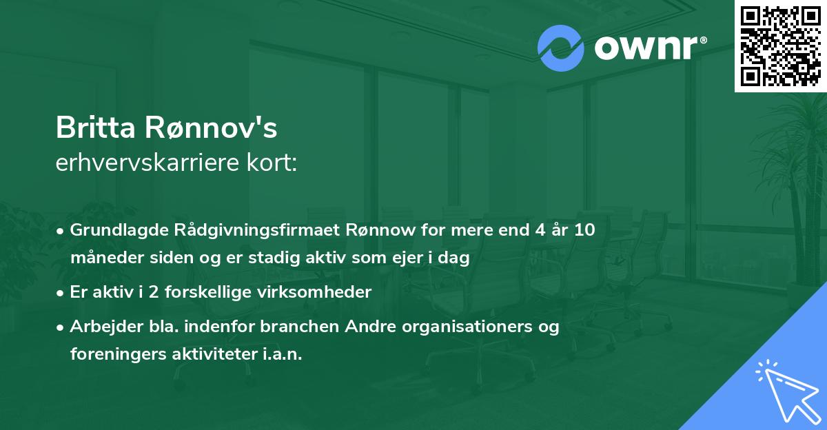 Britta Rønnov's erhvervskarriere kort