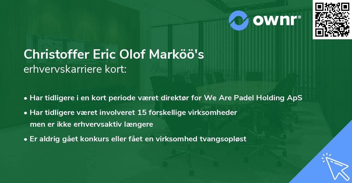 Christoffer Eric Olof Marköö's erhvervskarriere kort