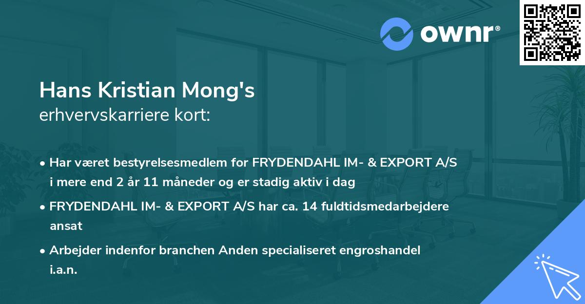 Hans Kristian Mong's erhvervskarriere kort