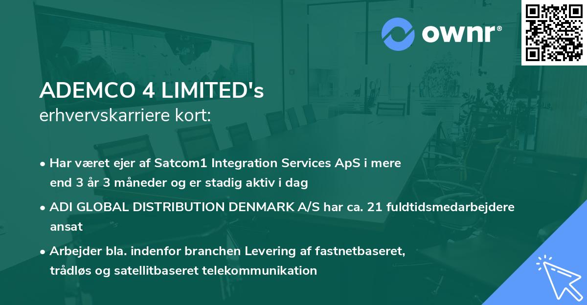 ADEMCO 4 LIMITED's erhvervskarriere kort