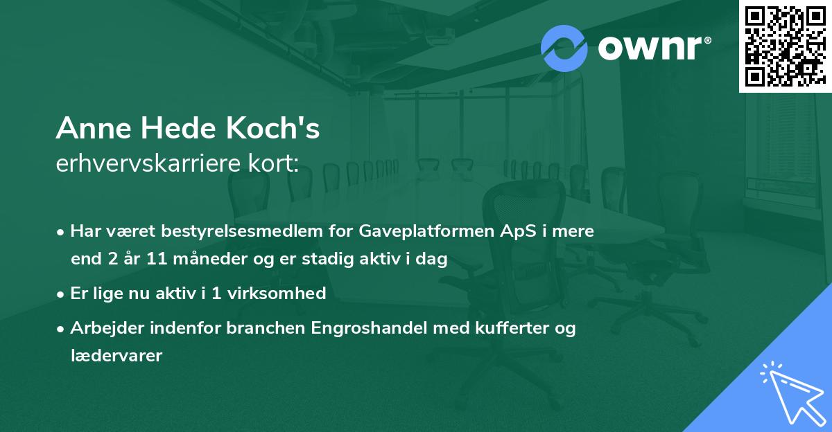 Anne Hede Koch's erhvervskarriere kort