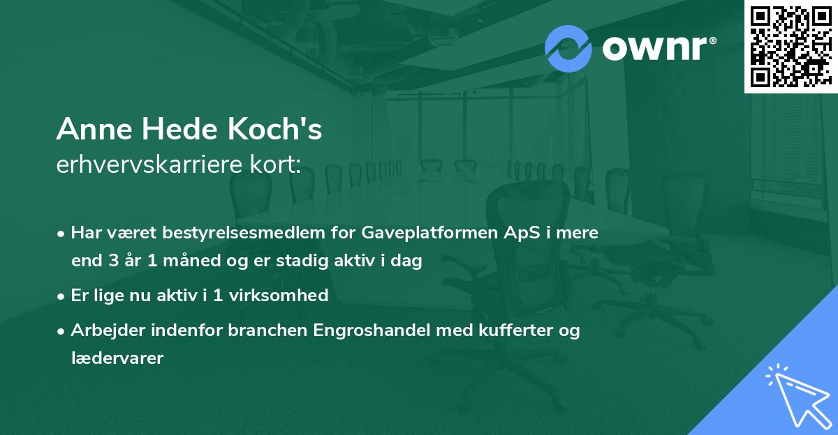 Anne Hede Koch's erhvervskarriere kort