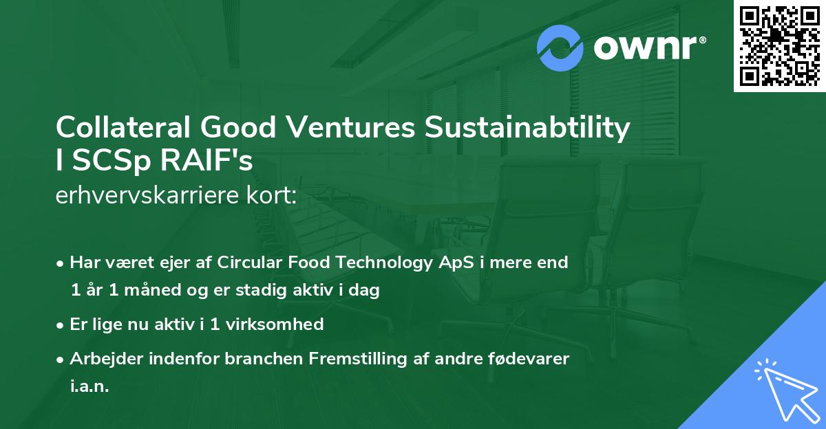 Collateral Good Ventures Sustainabtility I SCSp RAIF's erhvervskarriere kort