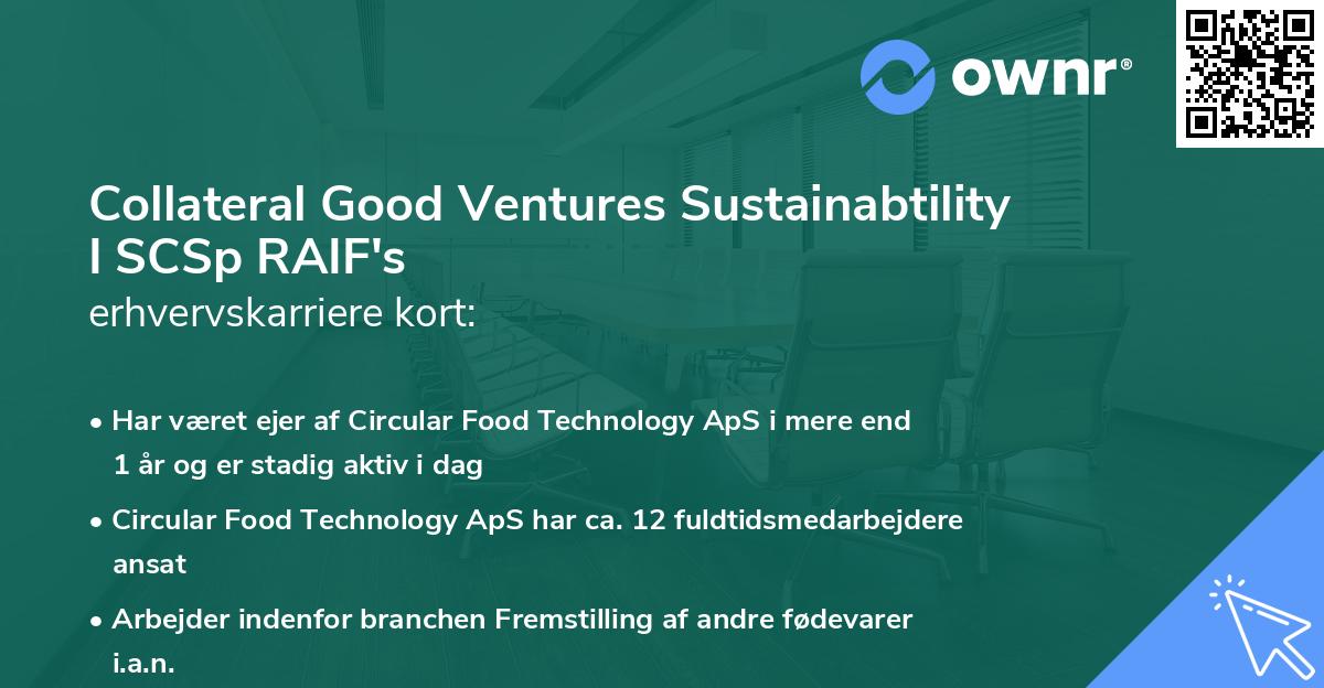 Collateral Good Ventures Sustainabtility I SCSp RAIF's erhvervskarriere kort