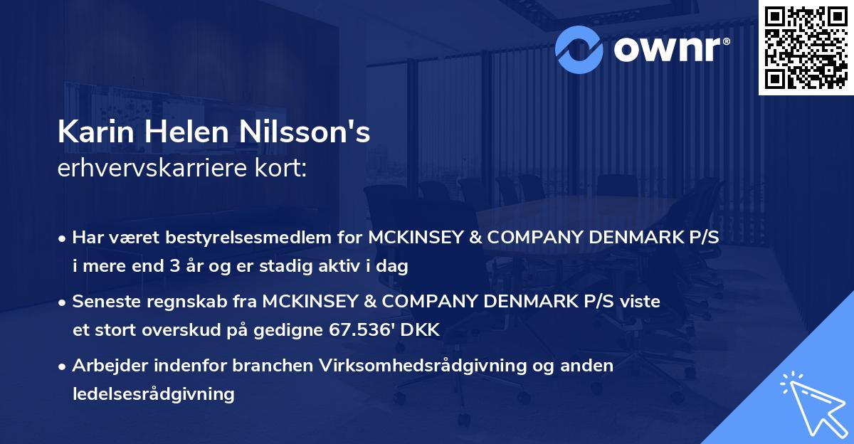 Karin Helen Nilsson's erhvervskarriere kort