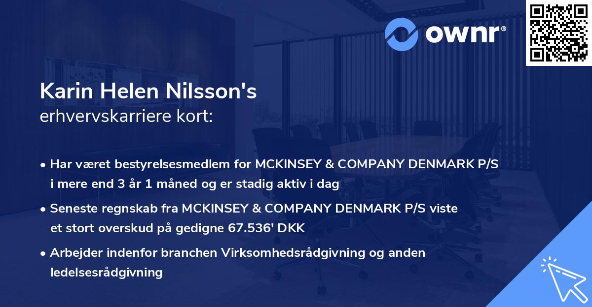 Karin Helen Nilsson's erhvervskarriere kort