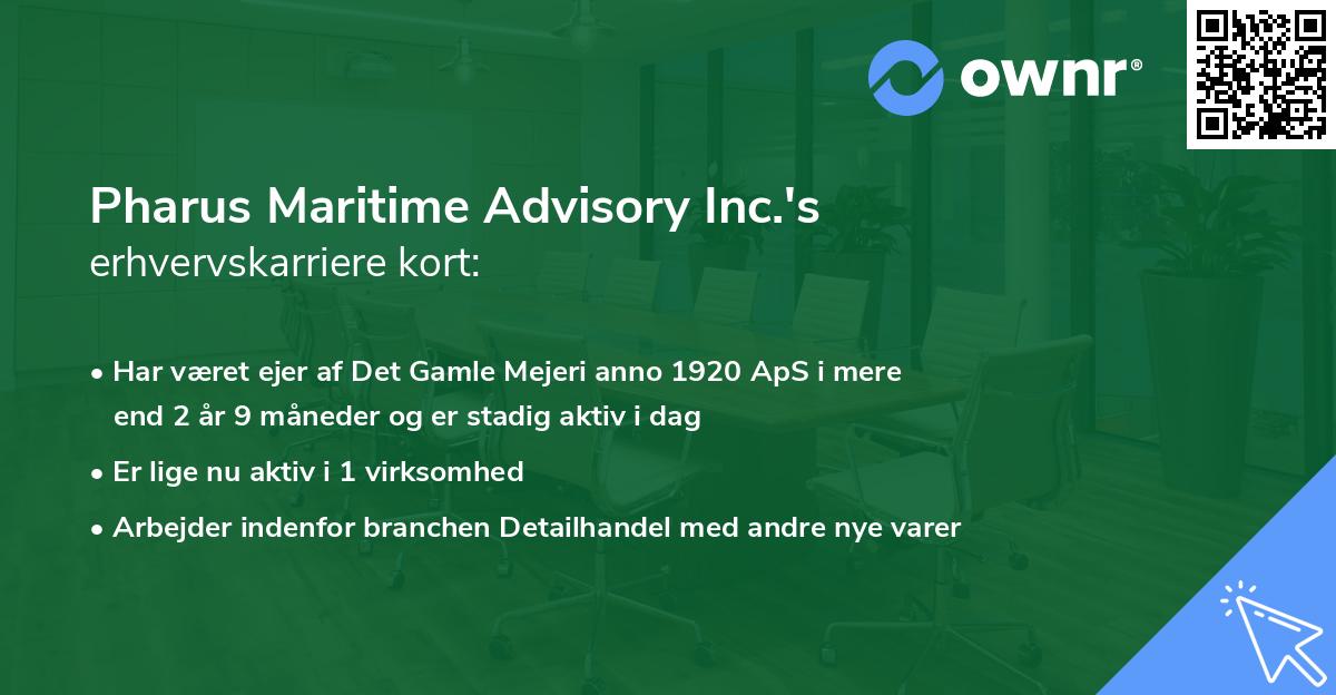 Pharus Maritime Advisory Inc.'s erhvervskarriere kort