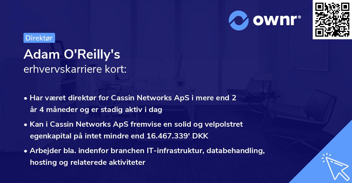 Adam O'Reilly's erhvervskarriere kort