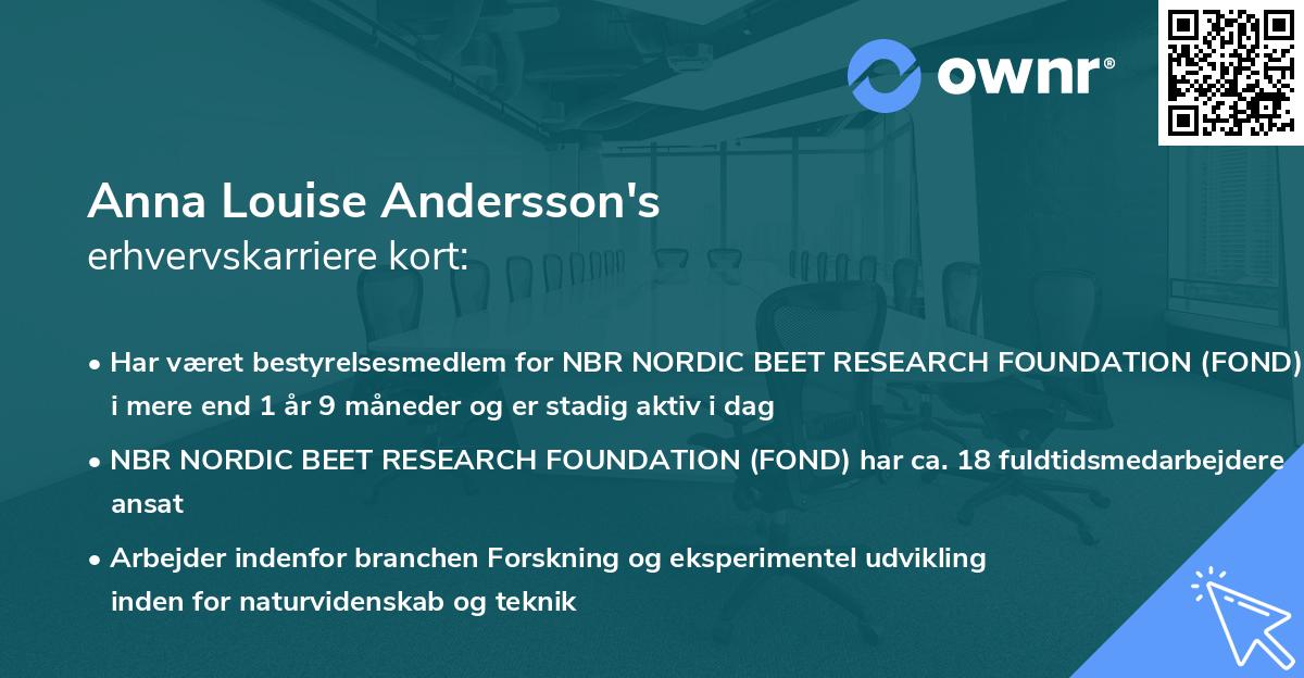 Anna Louise Andersson's erhvervskarriere kort