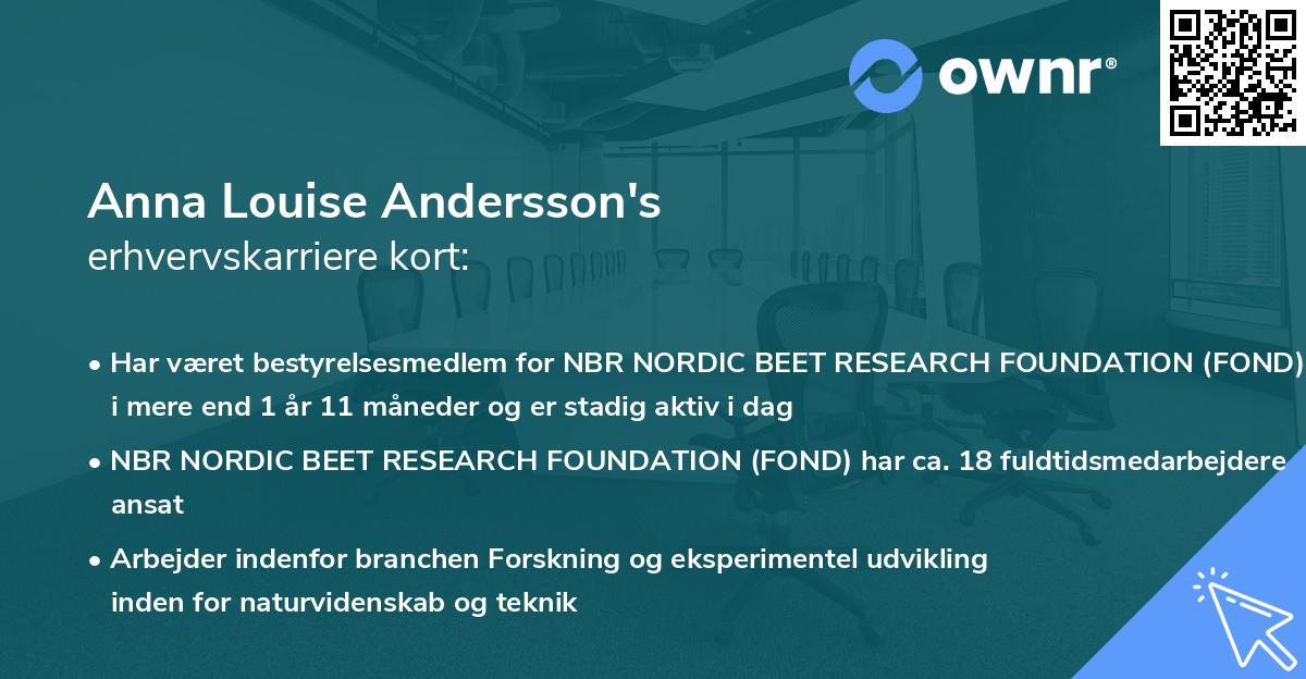 Anna Louise Andersson's erhvervskarriere kort