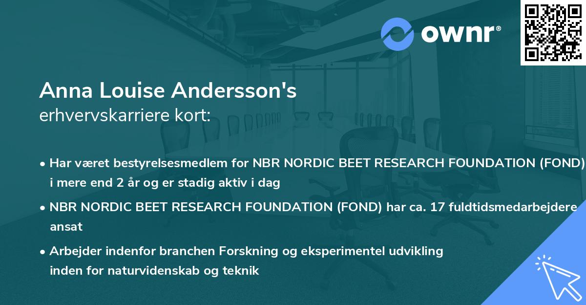 Anna Louise Andersson's erhvervskarriere kort