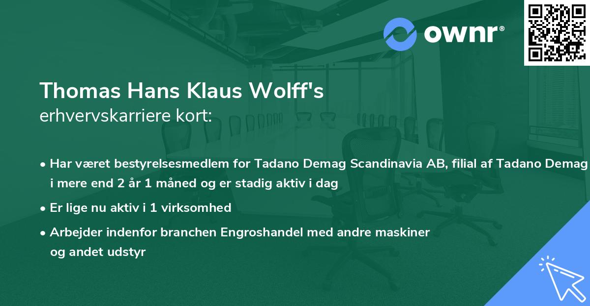 Thomas Hans Klaus Wolff's erhvervskarriere kort
