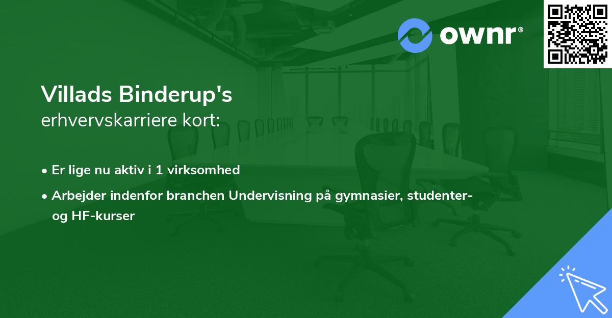 Villads Binderup's erhvervskarriere kort