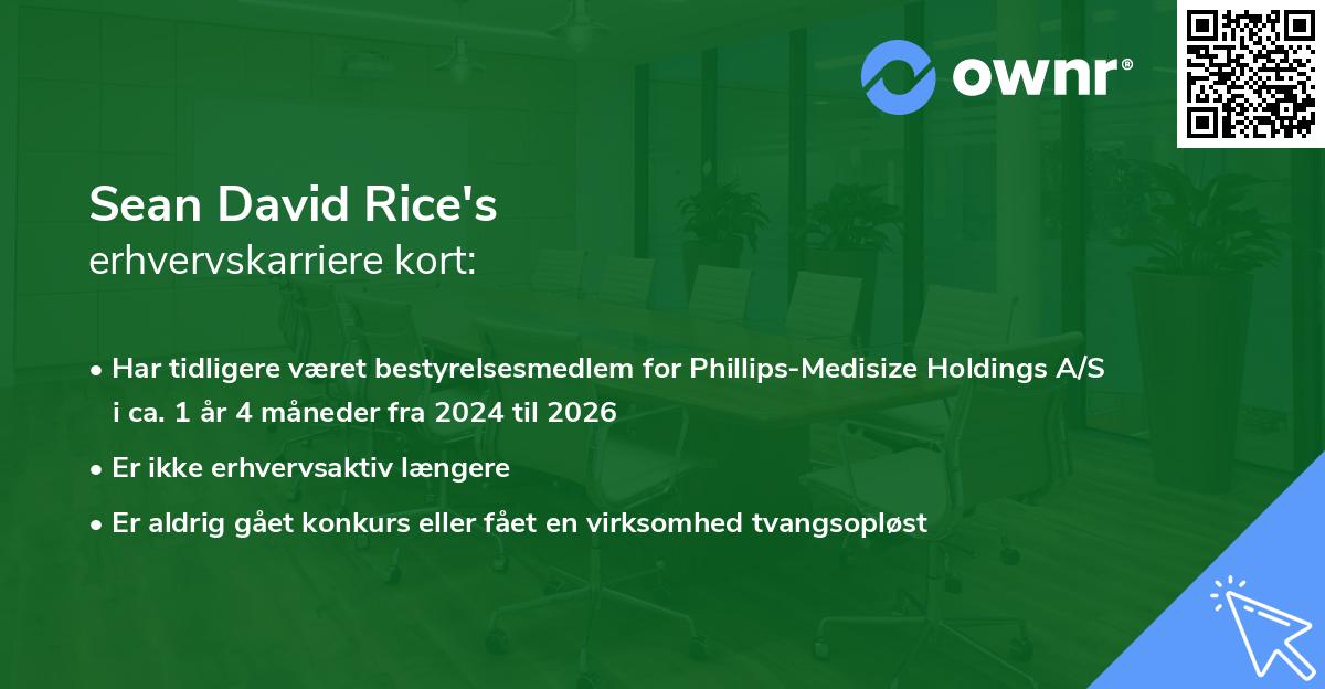 Sean David Rice's erhvervskarriere kort