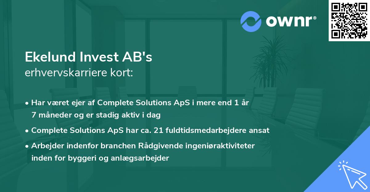 Ekelund Invest AB's erhvervskarriere kort