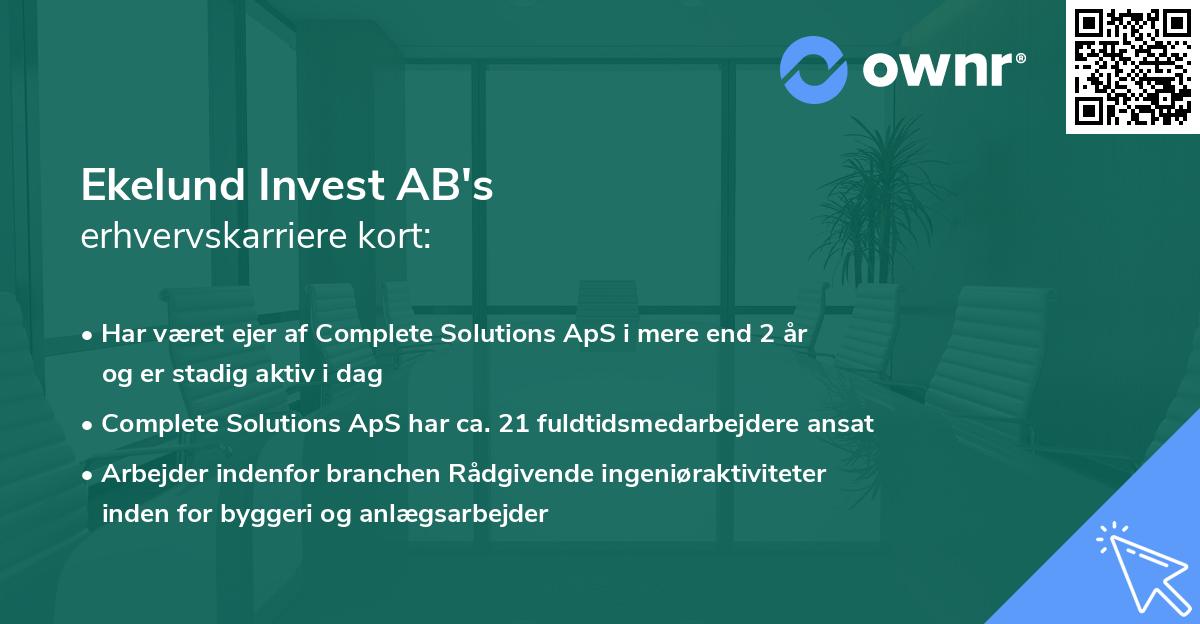 Ekelund Invest AB's erhvervskarriere kort