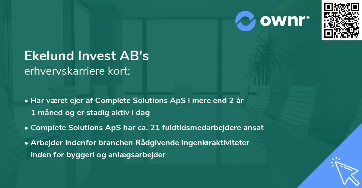 Ekelund Invest AB's erhvervskarriere kort